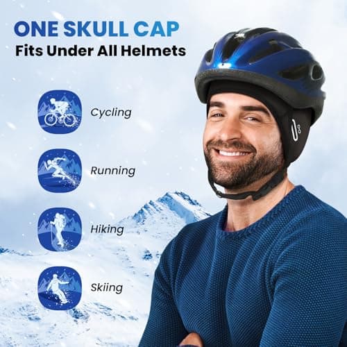 Bodvera Skull Cap Helmet Liner with Eyeglasses Holes,Ear Warm Cycling Cap,Thermal Head Cap for Men & Women in Winter. Black - Thumbnail 4