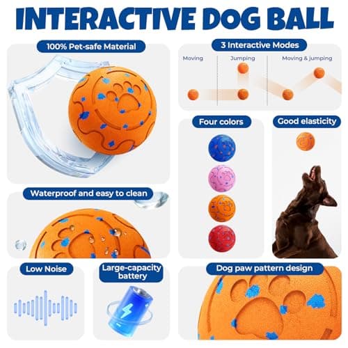 Fsitego Dog Balls: Interactive Dog Ball Auto Rolling - Interactive Dog Toys for Aggressive Chewers - Bouncy & Throwable, Type-C Rechargeable, Washable, for Small & Medium & Large Dogs – Orange - Thumbnail 2