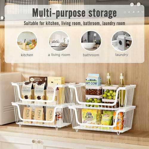 GAOKASE 6 Pcs Stackable Wire Baskets for Pantry Organizers and Storage, - Thumbnail 5