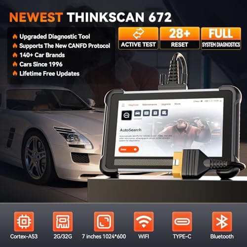 THINKCAR Bidirectional Scan Tool, Thinkscan 672 All System OBD2 Scanner Diagnostic Tool, 28 Reset,Scanner for Car with Active Test, FCA Autoauth,CANFD, Free Lifetime Upgrade,Automotive Diagnostic Tool - Thumbnail 2