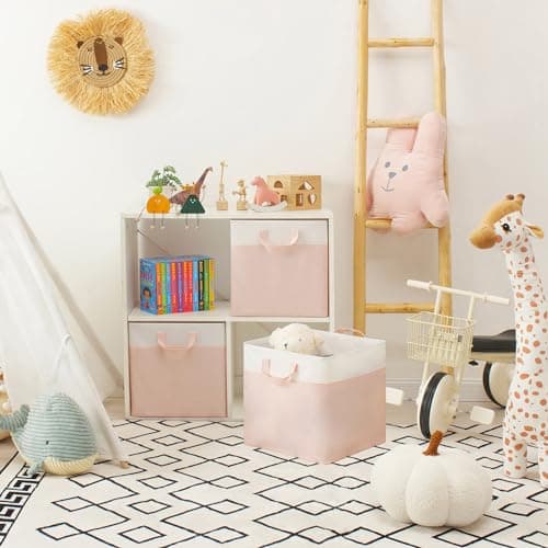 GRANNY SAYS Storage Cubes, 13 Inch Cube Storage Bins with Metal Frame, Collapsible Cube Storage Organizer, Fabric Cubby Bins for Shelves, Closet, Pink, 4 Pack - Thumbnail 2