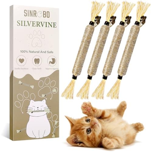 SINROBO Silvervine Sticks for Cats - Cat Chew Toy for Teeth Cleaning, Edible Matatabi Kitty Chew Sticks, Catnip Cat Toys for Indoor Cats (4, Grey) - Image 1