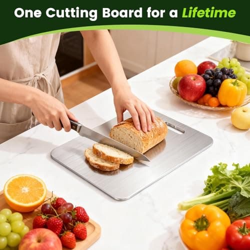 Titanium Cutting Board,100% Pure Titanium Cutting Boards for Kitchen, Double-sided Food Grade Cutting Boards Non Toxic, Chopping Board Dishwasher Safe for Cutting Meat Vegetable Fruit(18L*12W) - Thumbnail 3