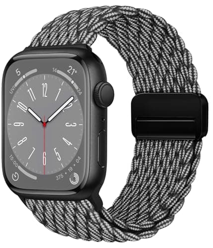 OMECKY Magnetic Braided Loop Band Compatible with Apple Watch Series 11 10 42mm 9 8 7 6 5 4 40mm 41mm for Women Men, Stretchy Nylon Elastic Sport Strap for iWatch SE 1/2/3, Y-Black White - Image 1