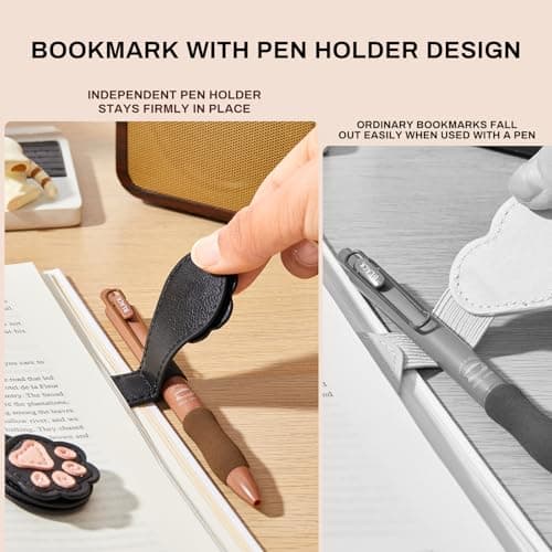 2Pcs Magnetic Bookmarks with Gift Box Magnetic Pen Holder for Notebook Cat Book Marks Clip Gift for Book Lover Readers Cute PU Leather Bookmark for Women, Paw (White+Black) - Thumbnail 5