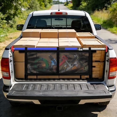 3-H Truck Cargo Bar, 43"-77" Adjustable Support Pole All Metal,Cabinet Jack,Truck Bed Divider with Self-Locking Spring Ratchet - Load Lock Bar for Vans, SUVs & Trucks,Blue, 1pc & Divider Bar+Net - Thumbnail 4