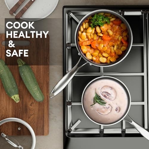 COOKER KING Sauce Pan Set, 1.5 QT & 2 QT Saucepan with Lid, Hybrid Ceramic Nonstick Saucepan, non stick Sauce pot, Stainless steel Cookware, Induction Compatible (PFAS/PFOA/PTFE Free) - Thumbnail 2