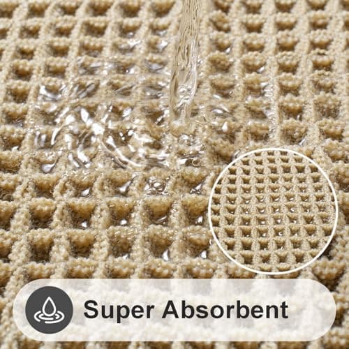 SHUNL Upgraded Waffle Bath Mat Machine Washable Rugs, Super Absorbent Non Slip Bath Mats for Bathroom Floor, Rubber Backed Bathroom Mat, Brown 17"x 24" - Thumbnail 3