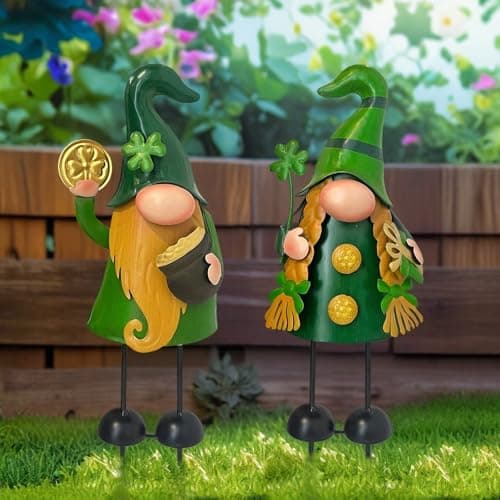 HONGLAND 18 Inch Spring Gnomes Outdoor Decor, 2Pcs Metal Gnomes Garden Stakes, Gnome Gifts for Women Outside Decorations for Yard Home Garden Lawn Patio - Thumbnail 5