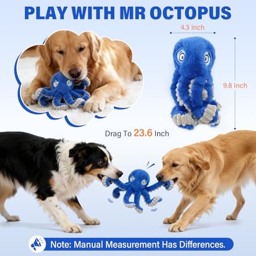 VOXGET Dog Octopus Squeaky Toys, Interactive Tug of War Doggie Toy with Crazy Crinkle for Pet Dogs Use Only, Stuffed Plush Octopus Toy for Puppies Keep Busy Reduce Boredom (Blue,4" x 4.8") - Thumbnail 5