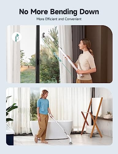 HiCOZY Electric Spin Scrubber HS1, Cordless Shower Scrubber for Cleaning with 4 Replaceable Brush Heads Adjustable Extension Handle, IPX7 Waterproof Cleaning Brush for Bathroom Floor White - Thumbnail 6