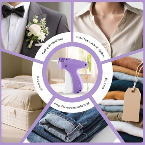 Portable Stitch Gun for Clothes, Micro Handheld Quick Clothing Fixer & Stitchy Tagging Gun, Sewing Kit with 6 Needles, 1000 Black & 1000 White Fasteners - Thumbnail 4