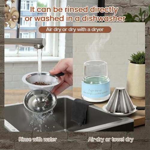 NANSPATH Single Serve Immersion Coffee Maker, Glass Pour Over Coffee Dripper with Reusable Stainless Steel Filter, Manual Coffee Brewer Cup for Home Office Travel-TMF - Thumbnail 5
