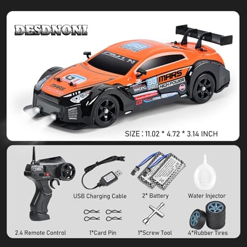 Desdoni Remote Control Car RC Drift Car 1/16 Scale 4WD with LED Lights 2.4ghz 18km/H Rechargeable High Speed Drift Racing Sport Toy for Adults Boys Girls Kids Gift 2pcs Batteries and Extra Tires - Thumbnail 6
