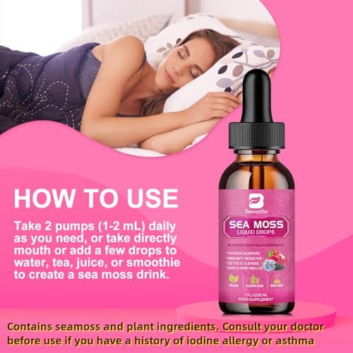 B BEWORTHS Sea Moss Liquid Drops - Black Seed Oil & Irish Sea Moss Gel with Burdock Root Bladderwrack, Elderberry, Spirulina, Seamoss Supplement for Energy Booster, Digestive Health - 4 Fl Oz, Vegan - Thumbnail 5