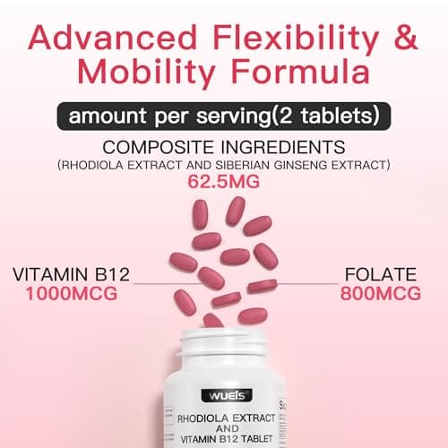 WUIES Rhodiola Rosea Supplement for Energy & Stress Support with Vitamin B12, Folic Acid & Siberian Ginseng, Adaptogen Supplement for Focus, Nervous System & Mental Clarity (60 Count (Pack of 1)) - Thumbnail 5