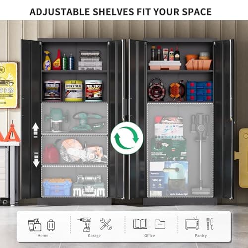 Tivostaral Metal Garage Storage Cabinet with Doors and Adjustable Shelves, 71" Tall Locker Organizer Steel Garage Cabinets, Lockable File Cabinet for Home, Office, Warehouse, Tools - Thumbnail 5