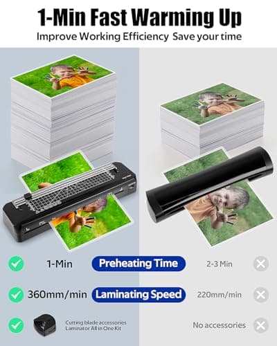 Laminator, A3 Laminator Machine with Built-in Trimmer, 70 Seconds Quick Warm-Up, Cold and Thermal Laminating with 50 Sheets, NTC Technology for Home Office School (A3+50pics) - Thumbnail 2