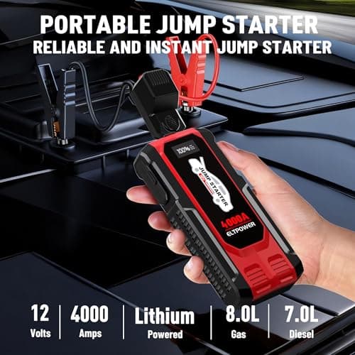 4000A Car Jump Starter Portable Jump Box Battery Booster Pack with Jumper Cables and LED Light Upto 8L Gas and 7L Diesel Engines - Thumbnail 3
