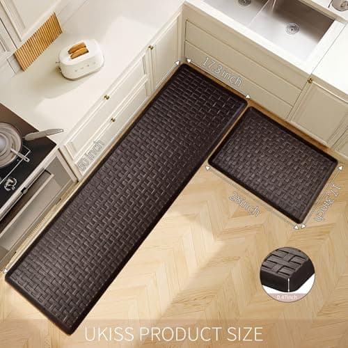 UKISS 2PCS Kitchen Rugs, Cushioned Anti Fatigue Kitchen Mats for Floor, Waterproof Kitchen Rug，Non-Slip Comfort Standing Mat for Kitchen, Floor Home, Office, Sink, Laundry,17.3"x28"+17.3"x60",Brown - Thumbnail 2