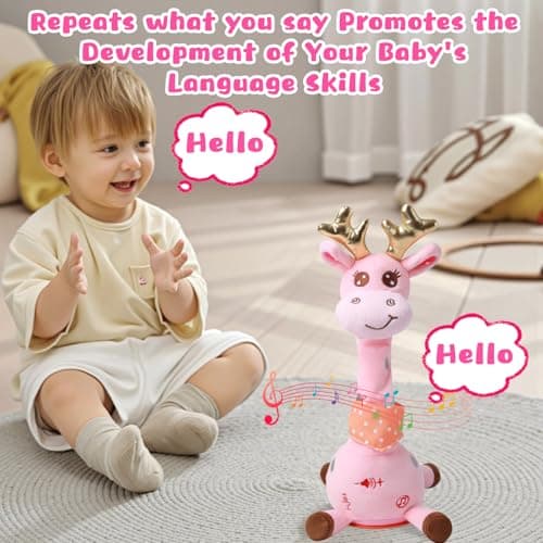 MIAODAM Dancing Talking Giraffe Stuffed Animal, Singing 10 Children's Song, Baby Toy Repeats What You Say, Colorful Glowing Giraffe PlushToys for Toddlers 1-3 Year Easter Day Gifts for Kids(Pink) - Thumbnail 4