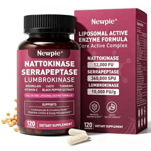 Blltzzz Nattokinase Supplement 12,000 FU - Systemic Enzymes Complex with Serrapeptase Lumbrokinase & CoQ10 - Supports Cardiovascular Health, Blood Flow & Circulation - 120 Non-GMO Vegetarian Capsules