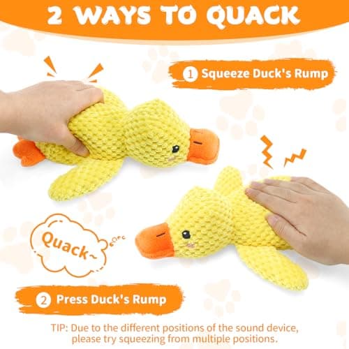 VOXGET Dog Calming Duck Toys, 2026 New Interactive Duck Toy with Quack Sound and Crazy Crinkle for Puppy Teething, Soft Stuffed Plush Calming Duck Toy for Dogs Reduce Boredom -Yellow, 9.8"x8.6"(S) - Thumbnail 3