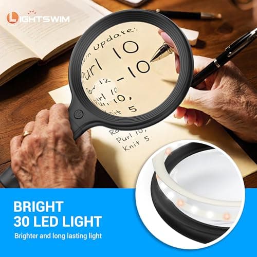 Neck Wear Magnifying Glass with Light for Close Work, 5.5 Inch 5X Handheld Lighted Magnifier for Reading Books, Included 2PCS Upgrade 10X Small Magnify Glasses with Protective Sheath - Thumbnail 5