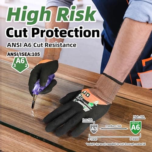Schwer ANSI A6 Cut Resistant Gloves, CR3709 Cut Proof Work Gloves, Touch-screen Cutting Gloves, 3/4 Dipped Coating for Woodworking, Glass Metal Cutting, Construction, Fishing, M,1 pair - Thumbnail 2