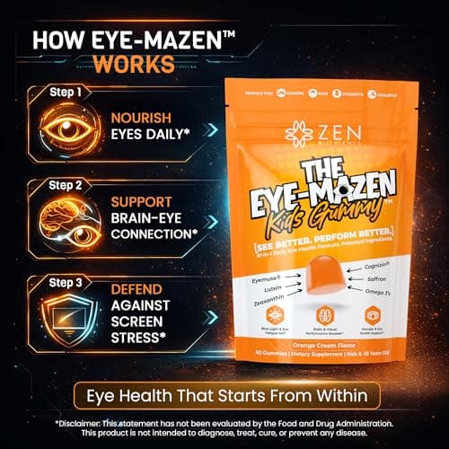 The Eye-Mazen Kids Gummy Eye Vitamins for Vision and Eye Health - Lutein and Zeaxanthin Supplements for Eyes with Omega 3 & Vitamin A - Eye Supplements for Kids - Thumbnail 5