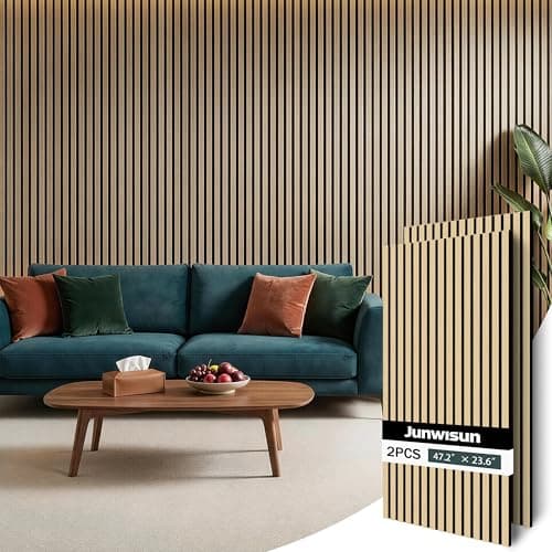 Acoustic Wall Panels, 2 Pack Wood Slat Wall Panel, Soundproof Wall Panels, 3D Textured Wall Decor for Ceiling and Wall, 47.2" x 23.6", in Oak Finish