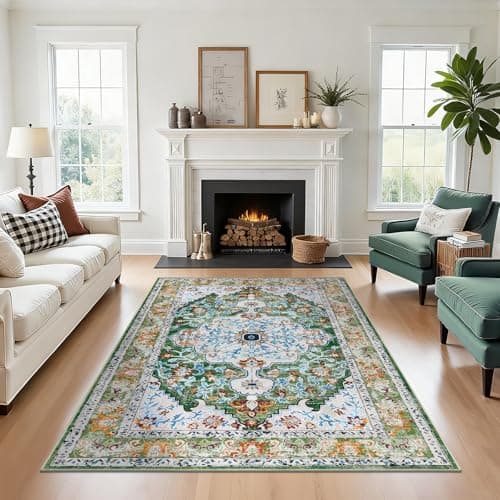 U'Artlines 5'x8' Boho Area Rug, Non Slip Washable Soft Green Carpet for Living Room Bedroom Dining Room Office Indoor Rugs for Home Decor - Thumbnail 2