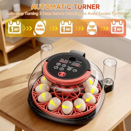 Full Automatic Egg Incubator WiFi with Camera, Automatic Egg Turner, Humidity and Temperature Control, APP Notification, Egg Candler, Smart Incubators for Hatching 12 Eggs, Chicken, Pigeon and Quail - Thumbnail 5