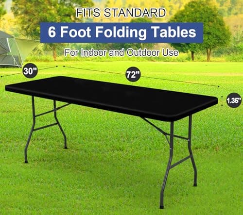 homing 6 Foot Rectangle Spandex Tablecloths, Stretch Elastic Fitted Table Cover, Washable Fabric Patio Table Cloth for Picnic, Camping, Party (Black, 30" x 72") - Thumbnail 6
