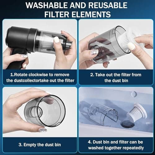 XBllcyiv Mini Vacuum Cleaner for,2 in 1 Keyboard Vacuum Cleaner Wireless Handheld,Car Vacuum with Brushless Motor High Power 120W Rechargeable Easy to Clean Car Interior (Black) - Thumbnail 6