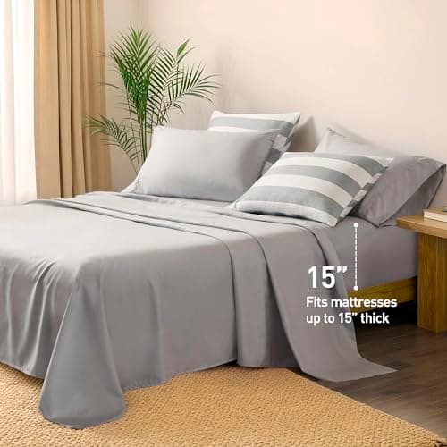 Reversible Striped King Comforter Set-Bed in A Bag 7-Pieces Bedding Set with Double-sided Stripes Design-Warm & Cozy Bed Set Includes King Size Comforter, Sheets set, Pillowcases and Shams, Grey - Thumbnail 4