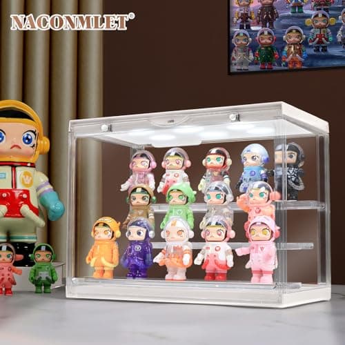 LED Acrylic Display Case for Collectibles, Cordless Power Stacking Showcase with 3-Tier Steps - Clear Dustproof Protector Box with Magnetic Door for Action Figures, Popmart, Funko pop - Thumbnail 5