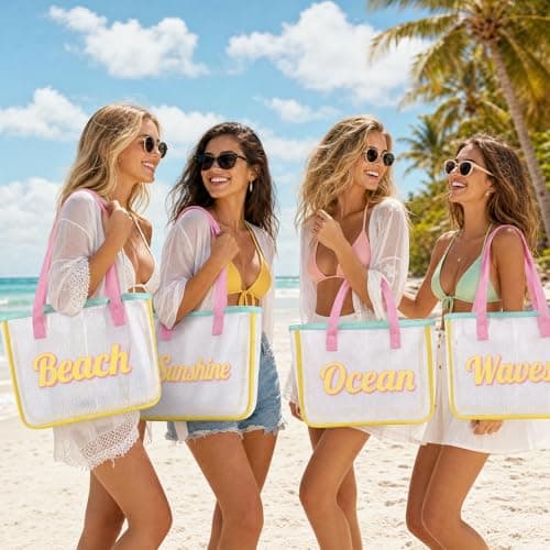 personalized customization Monogram Mesh Beach Tote Bag Large Sand Resistant Reusable Summer Pool Shopping Handbag, Custom Gift for Mom Bridesmaid Birthday - Thumbnail 2