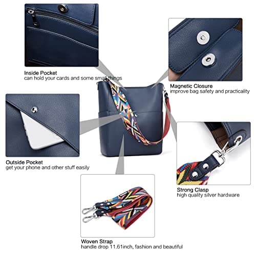 BROMEN Handbags for Women Bucket Bags Vegan Leather Purses and Handbags Crossbody Purse Navy - Thumbnail 6
