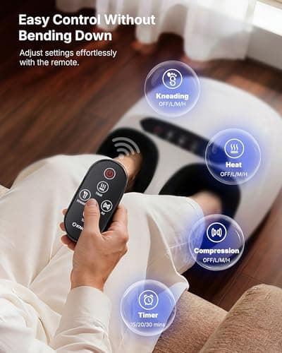 KNQZE Shiatsu Foot Massager with Heat, Compression, Deep Kneading Foot Massage for Plantar Fasciitis Relief, Remote Control, Multi Massage Modes, Auto Shut-Off Timer, FSA Eligible, White - Thumbnail 6