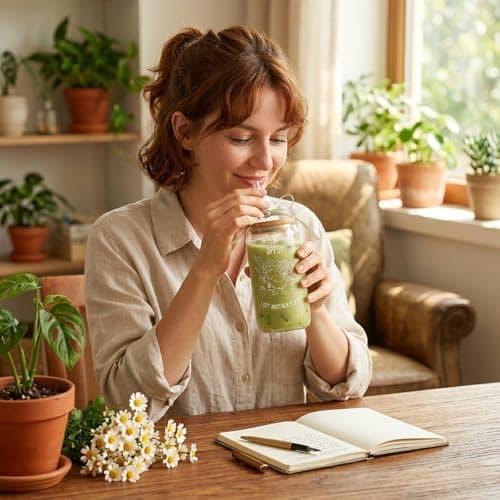 KORHONEN Plant Lover Gift for Women, Gardening Glass Cup Tumbler with Lid and Straw, Coffee Mug Present for Mom, Garden Lover, Gardener for Birthday Christmas 16oz - Thumbnail 6
