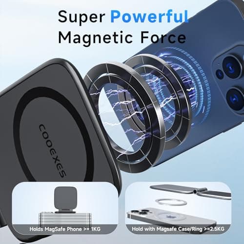 COOEXES Magnetic Phone Holder for Car, MagSafe Car Mount with Dual Side Strong Magnets,Ultrathin Adjustable Cell Phone Holder, Car Accessories for Women Men, Fit for All Phone, Dashboard, Laptop, Gym - Thumbnail 3