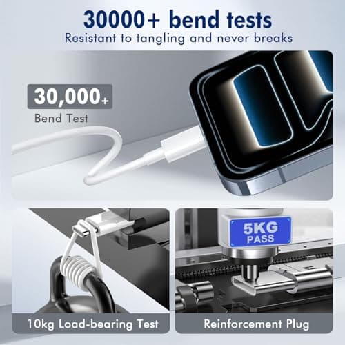 USB C to USB C Cable (6FT, 2Pack),Type-C 60W Woven Fast Charging Cord Long for iPhone 17/16/15 Pro Max Samsung S25 S24 S23 Note 20 MacBook iPad Air，White - Thumbnail 4