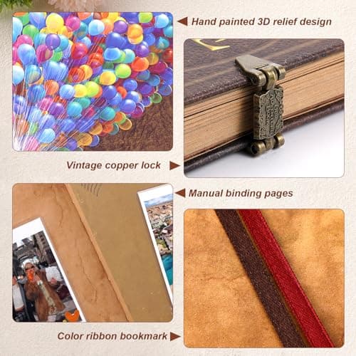 Our Adventure Book 146 Pages 8.9 * 7.7 Inch Scrapbook Photo Album,Retro Style Embossed Letter Cover Travel Diary Journal Scrap Book For Couples,Memory Book For Anniversary Wedding - Thumbnail 4