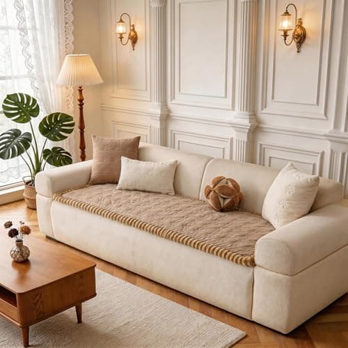 FUANGUI Couch Covers for Dogs Washable, Sofa Cover with Adjustable Straps for 2-3 Cushion Couch,Non-Slip Pet Couch Protector for Sectional & Leather Sofa, 1PC(Khaki, 27.6" x 59") - Thumbnail 2