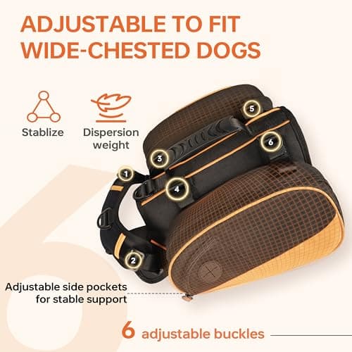 Dog Backpack for Medium & Large Dogs, Detachable Side Bags, Quick-Poop Bag Dispenser | No-Pull Adjustable Harness for Large-Chested Breeds | Non-Slip Handle for Hiking, Walking, Outdoor Adventures（L） - Thumbnail 2