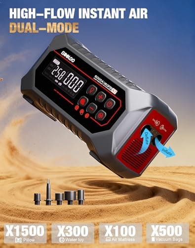 GOOLOO A7 Jump Starter with Air Compressor, 6000A &160PSI 12V Car Battery Jumper Starter Portable Booster Pack, 12-in-1 Jump Box (All Gas & 10L Disel) with Tire Inflator & Air Pump(Inflate& Deflate) - Thumbnail 4
