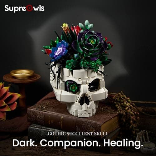 SupreOwls Succulent Skull Planter Building Set, Botanical Skeleton Pot Collection Building Kit, Horror Plants Home Office Table Decoration Blocks Toys for Adults, Gift for Birthday Mother's Day - Thumbnail 2