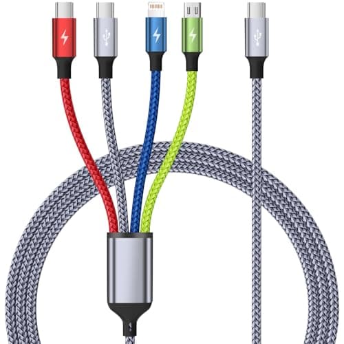 USB C Multi Charging Cable 1Pack 5FT, 4 in 1 Charging Cable Nylon Braided USB-C Multiple Charger Cord with Micro USB,IP Port and 2 Type C Adapter Port for iPhone 17/16 Series/Cell Phones and More - Image 1