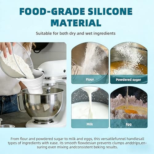 2 Pcs Mess-Free Flour Funnel for Kitchen Aid Mixer, Food-Grade Silicone Funnel, Stand Mixer Attachment for 4.5–5 Qt Tilt-Head Models, Dishwasher Safety (White 2pcs) - Thumbnail 3